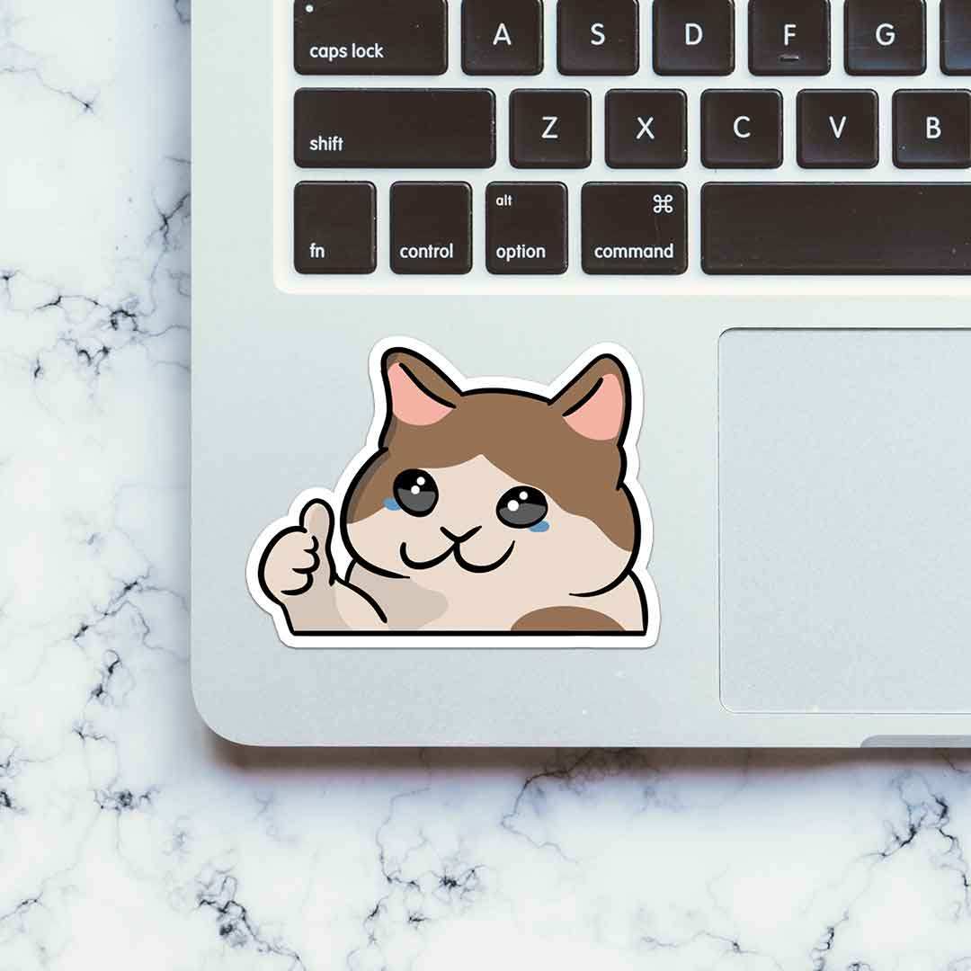 Sad Cat Sticker waterproof vinyl decal for laptop, bike, car & bottle