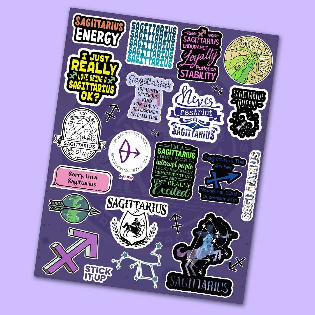 Sagittarius Mini Sticker Sheet waterproof vinyl decal for laptop, bike, car & bottle