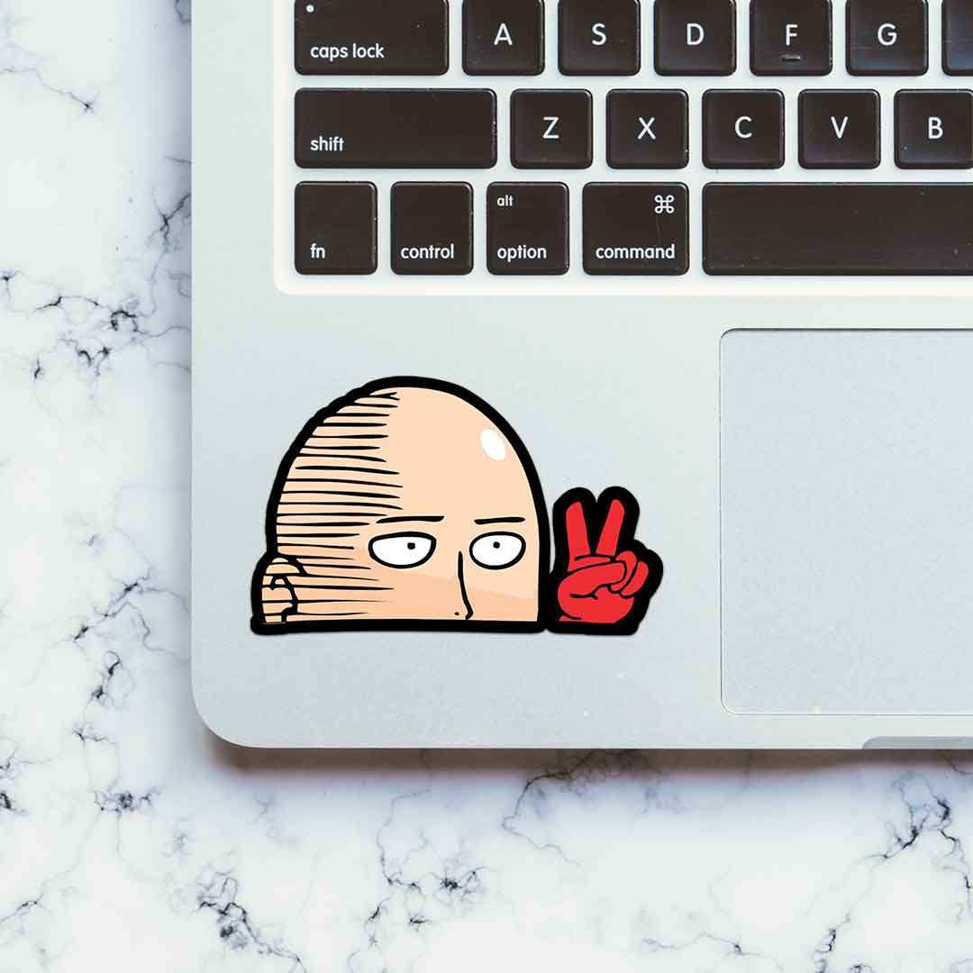 Saitama Peace Sticker waterproof vinyl decal for laptop, bike, car & bottle