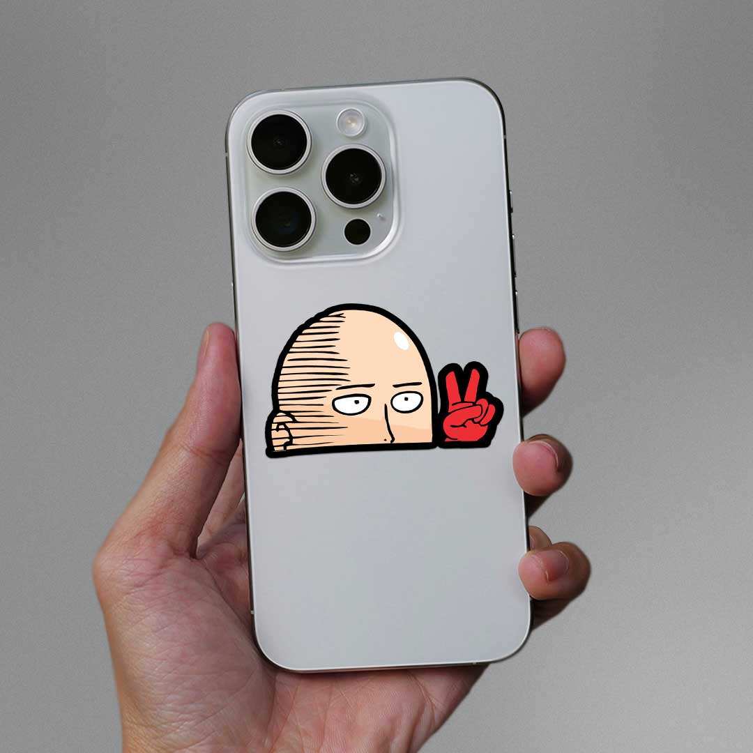 Saitama Peace Sticker waterproof vinyl decal for laptop, bike, car & bottle