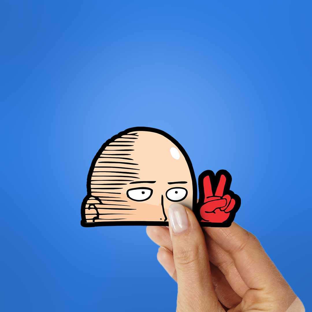 Saitama Peace Sticker waterproof vinyl decal for laptop, bike, car & bottle