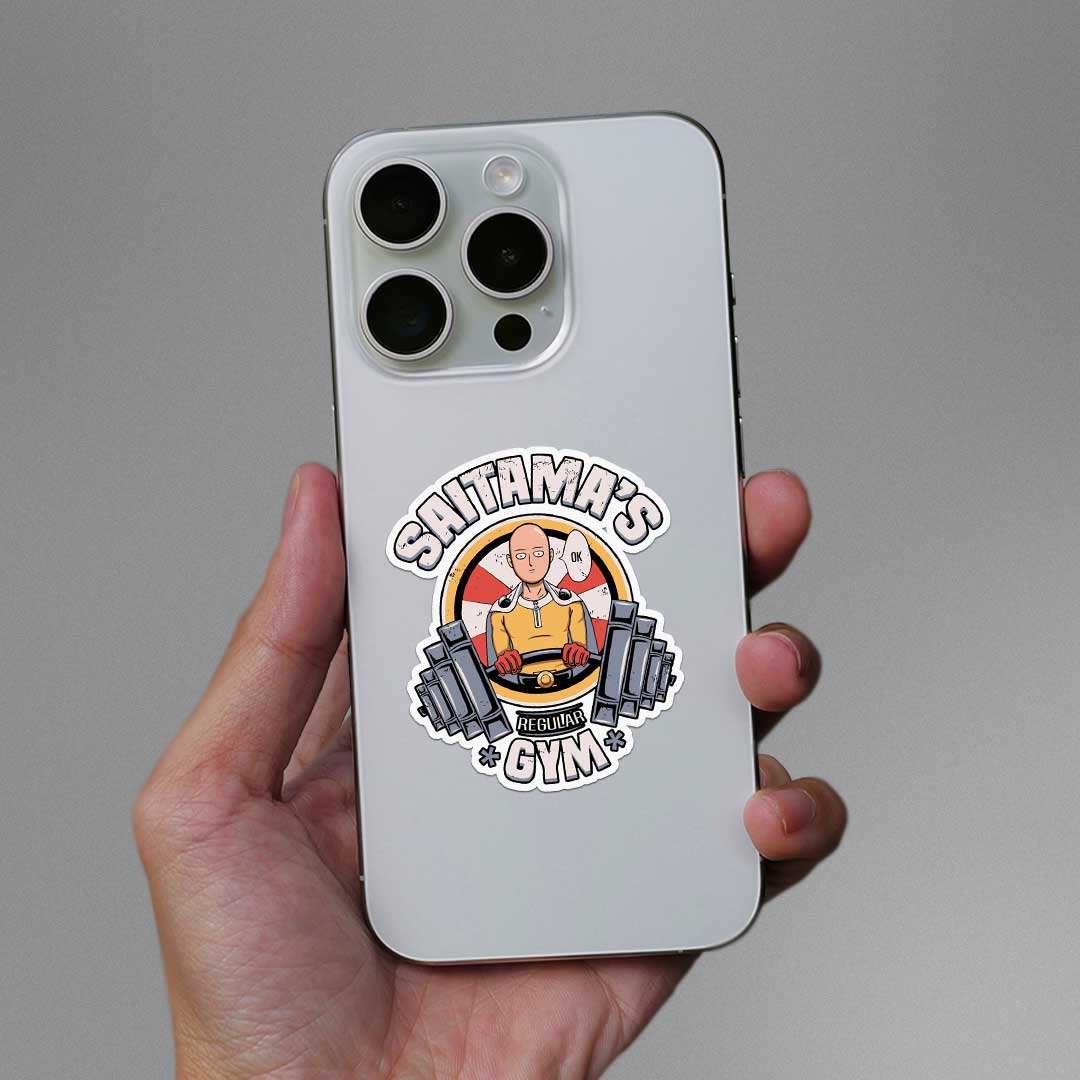 Saitama's Gym Sticker waterproof vinyl decal for laptop, bike, car & bottle