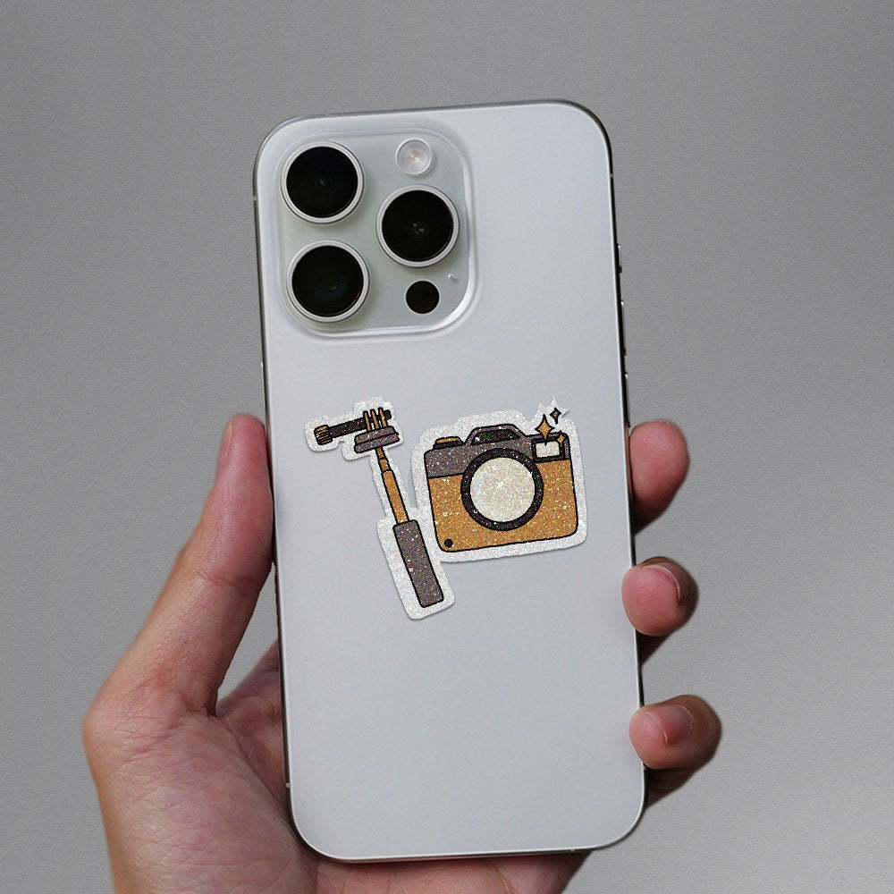 Selfie Camera Glitter Sticker waterproof vinyl decal for laptop, bike, car & bottle