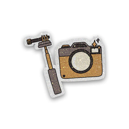Selfie Camera Glitter Sticker waterproof vinyl decal for laptop, bike, car & bottle