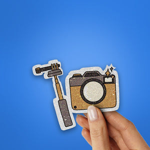 Selfie Camera Glitter Sticker waterproof vinyl decal for laptop, bike, car & bottle
