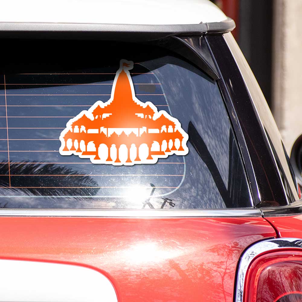 Shree Ram Mandir Bumper Sticker waterproof vinyl decal for laptop, bike, car & bottle