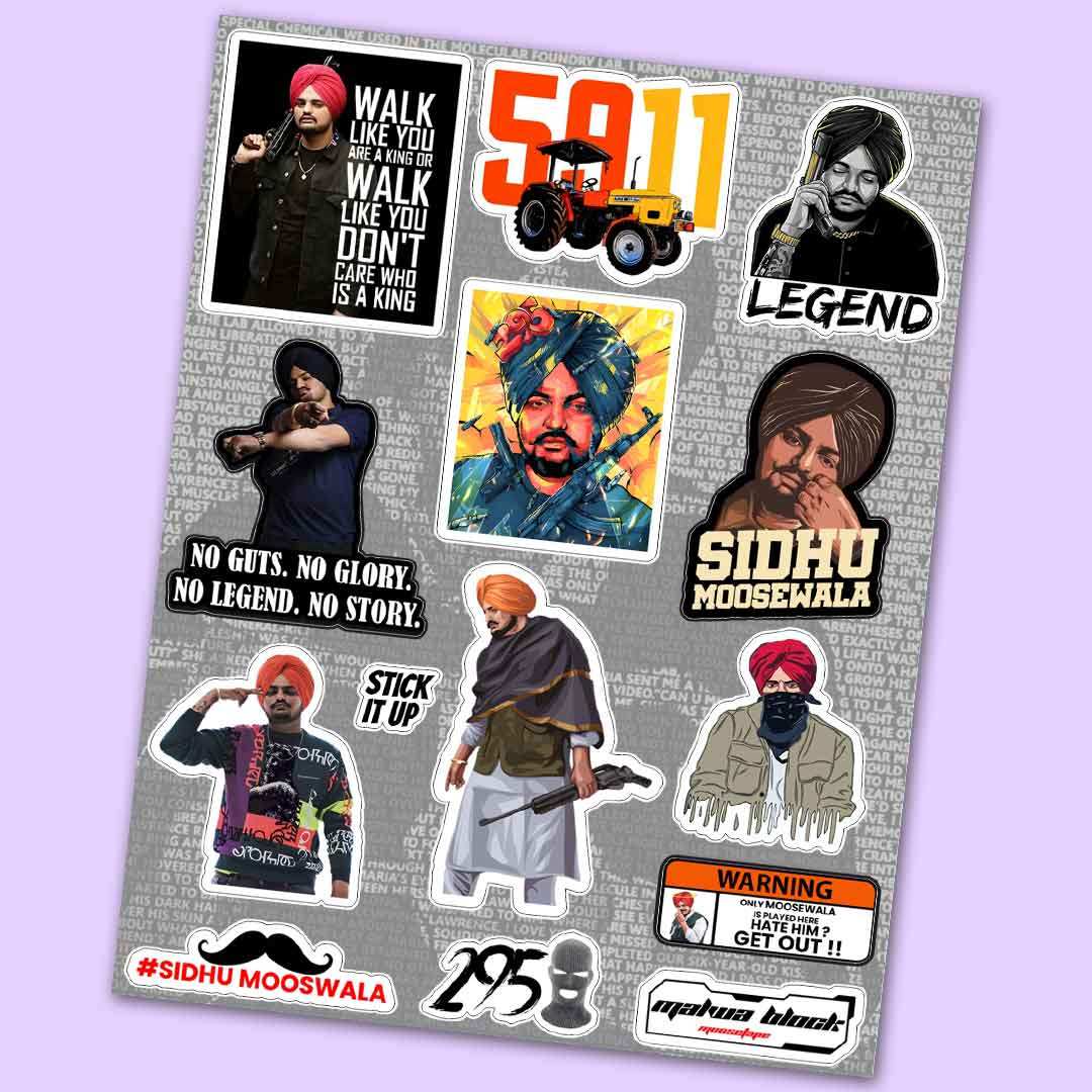 Sidhu Moose Wala Mini sticker sheet waterproof vinyl decal for laptop, bike, car & bottle