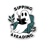 Sipping & Reading Sticker waterproof vinyl decal for laptop, bike, car & bottle