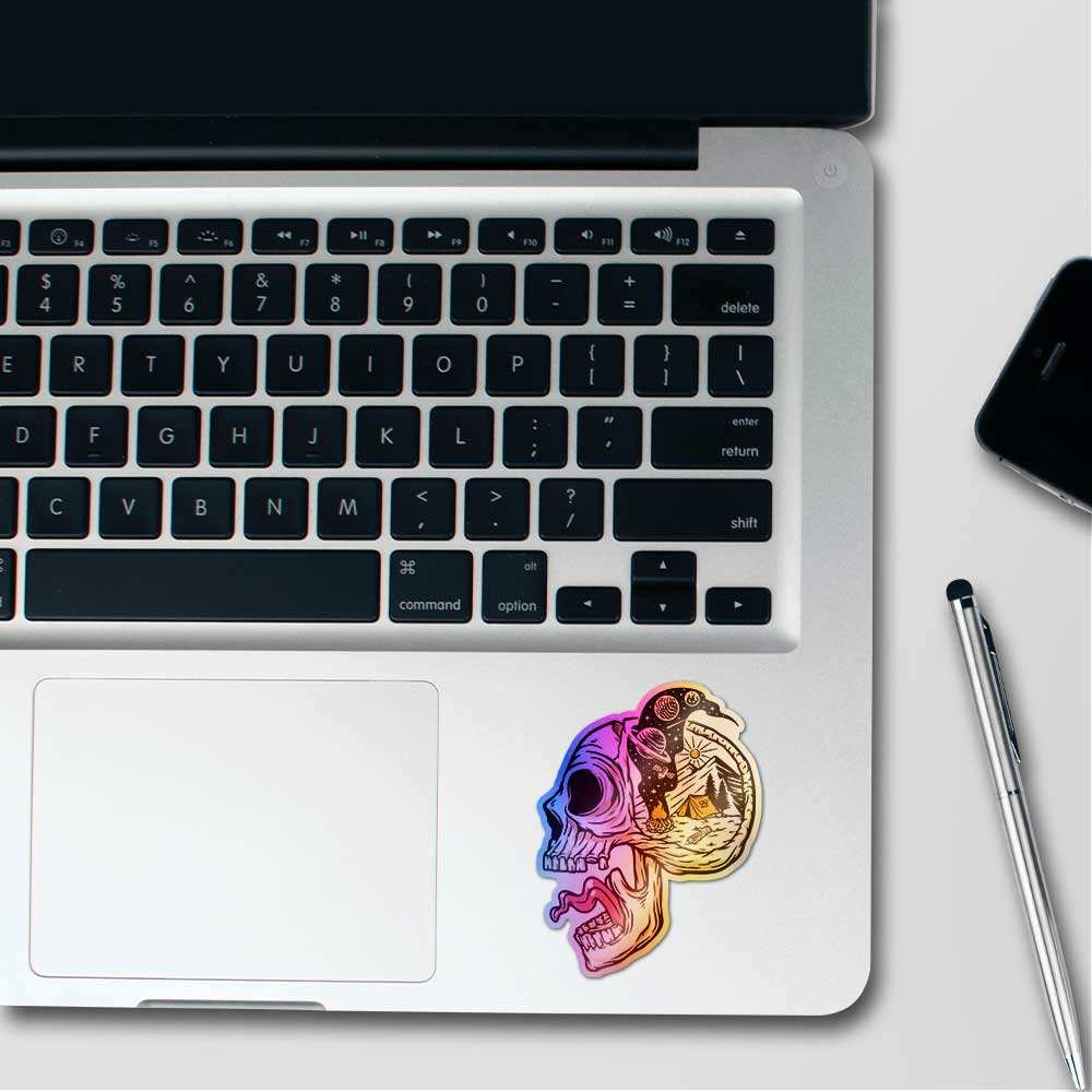 Skull Midnight Camping Holographic Sticker waterproof vinyl decal for laptop, bike, car & bottle