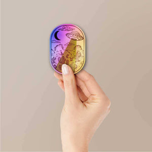 Spaceship In Desert Holographic Sticker waterproof vinyl decal for laptop, bike, car & bottle