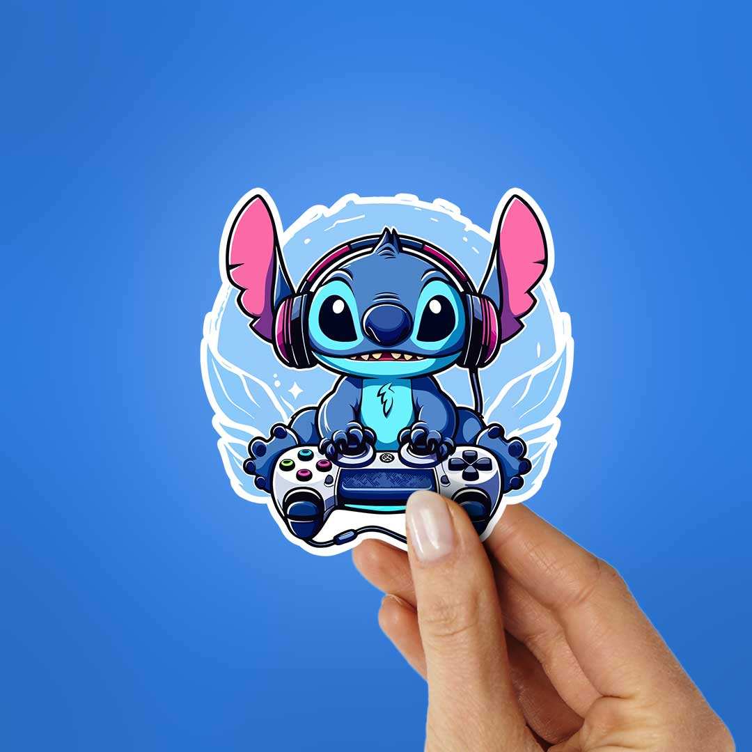 Stitch Gamer Sticker waterproof vinyl decal for laptop, bike, car & bottle