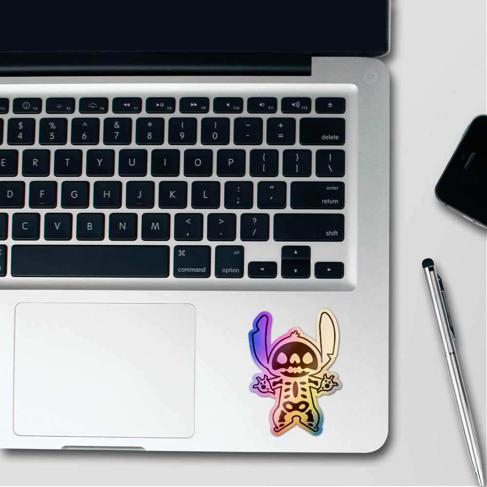 Stitch Skeleton Holographic Stickers waterproof vinyl decal for laptop, bike, car & bottle