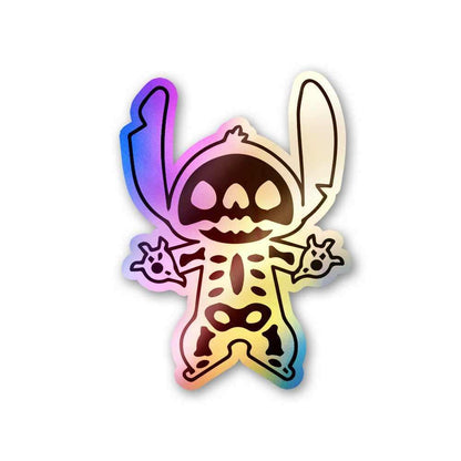 Stitch Skeleton Holographic Stickers waterproof vinyl decal for laptop, bike, car & bottle