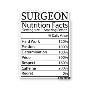 Surgeon Nutrition Facts Sticker waterproof vinyl decal for laptop, bike, car & bottle