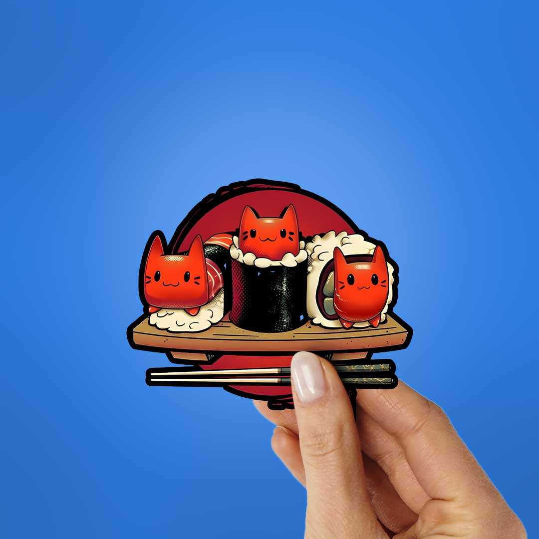 Sushi Cat Sticker waterproof vinyl decal for laptop, bike, car & bottle