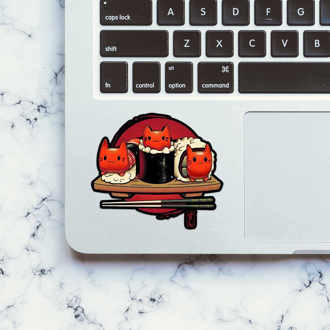 Sushi Cat Sticker waterproof vinyl decal for laptop, bike, car & bottle