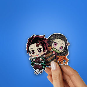Tanijro x Nezuko Glitter Sticker waterproof vinyl decal for laptop, bike, car & bottle