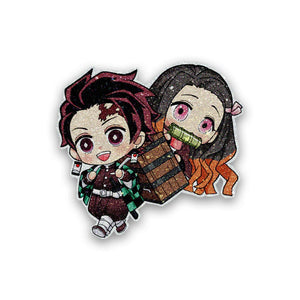 Tanijro x Nezuko Glitter Sticker waterproof vinyl decal for laptop, bike, car & bottle