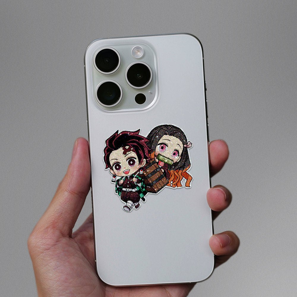 Tanijro x Nezuko Glitter Sticker waterproof vinyl decal for laptop, bike, car & bottle