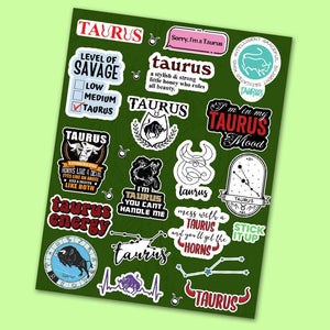 Taurus Mini Sticker Sheet waterproof vinyl decal for laptop, bike, car & bottle
