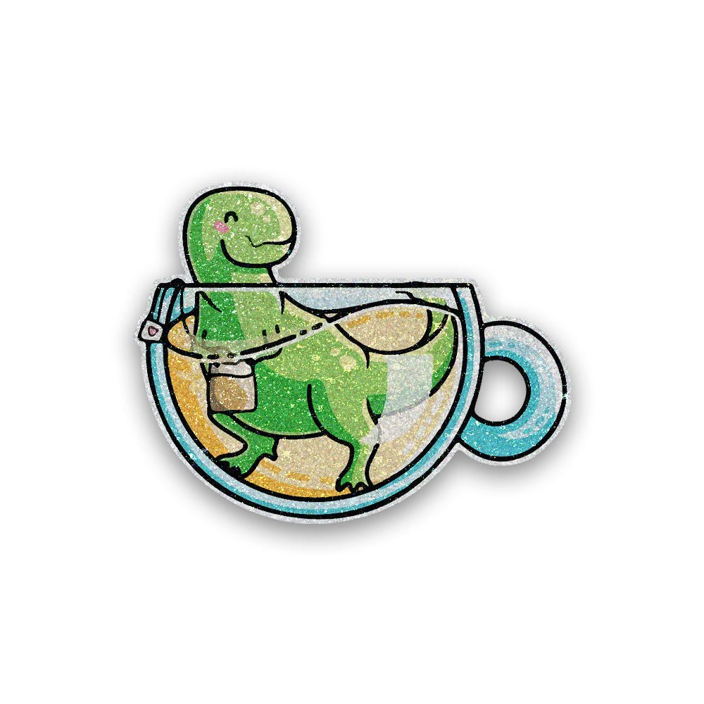Tea Rex Glitter Sticker waterproof vinyl decal for laptop, bike, car & bottle