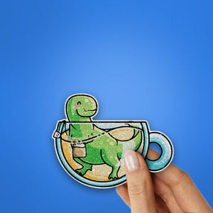 Tea Rex Glitter Sticker waterproof vinyl decal for laptop, bike, car & bottle