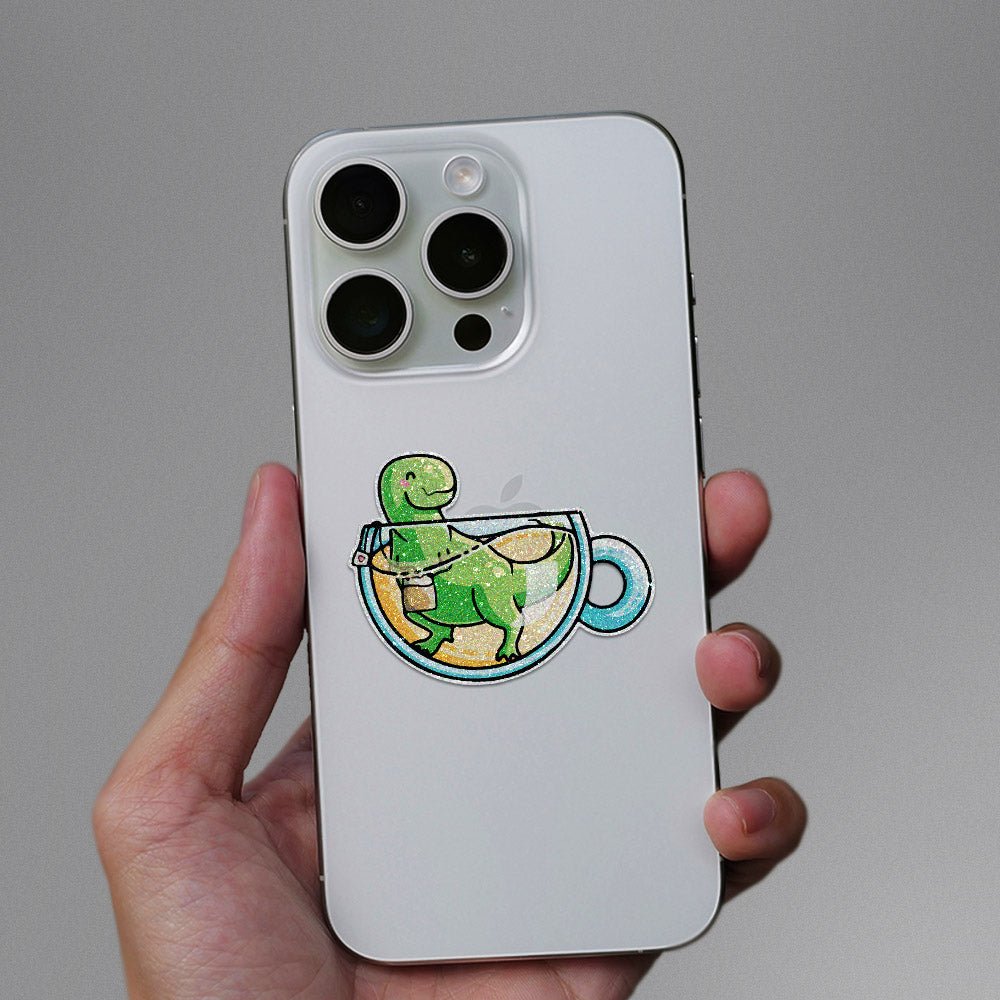 Tea Rex Glitter Sticker waterproof vinyl decal for laptop, bike, car & bottle