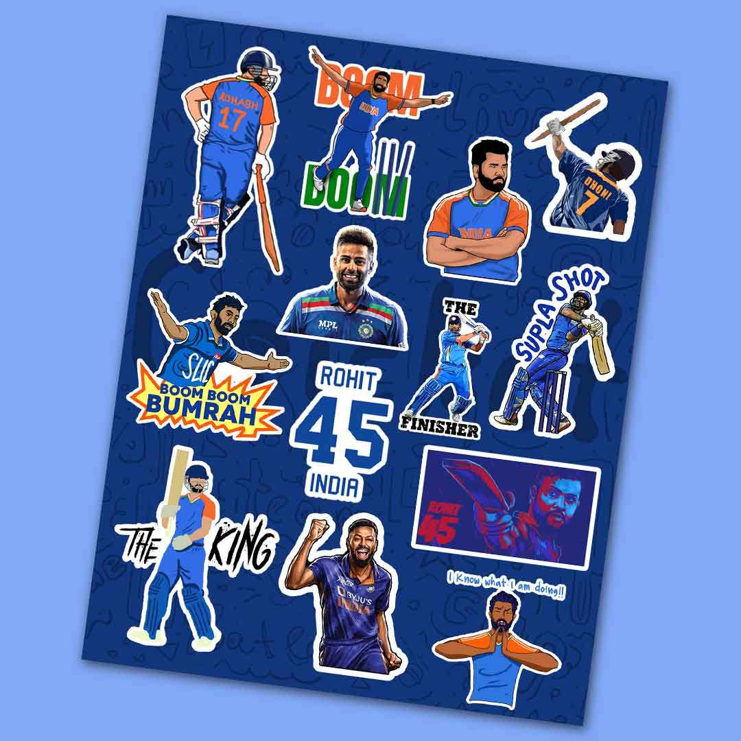 Team India Mini Sticker Sheet waterproof vinyl decal for laptop, bike, car & bottle