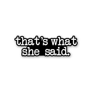 That'S What She Said Sticker waterproof vinyl decal for laptop, bike, car & bottle