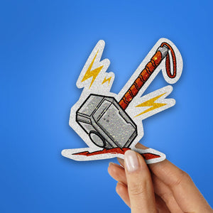 Thor Hammer Glitter Sticker waterproof vinyl decal for laptop, bike, car & bottle