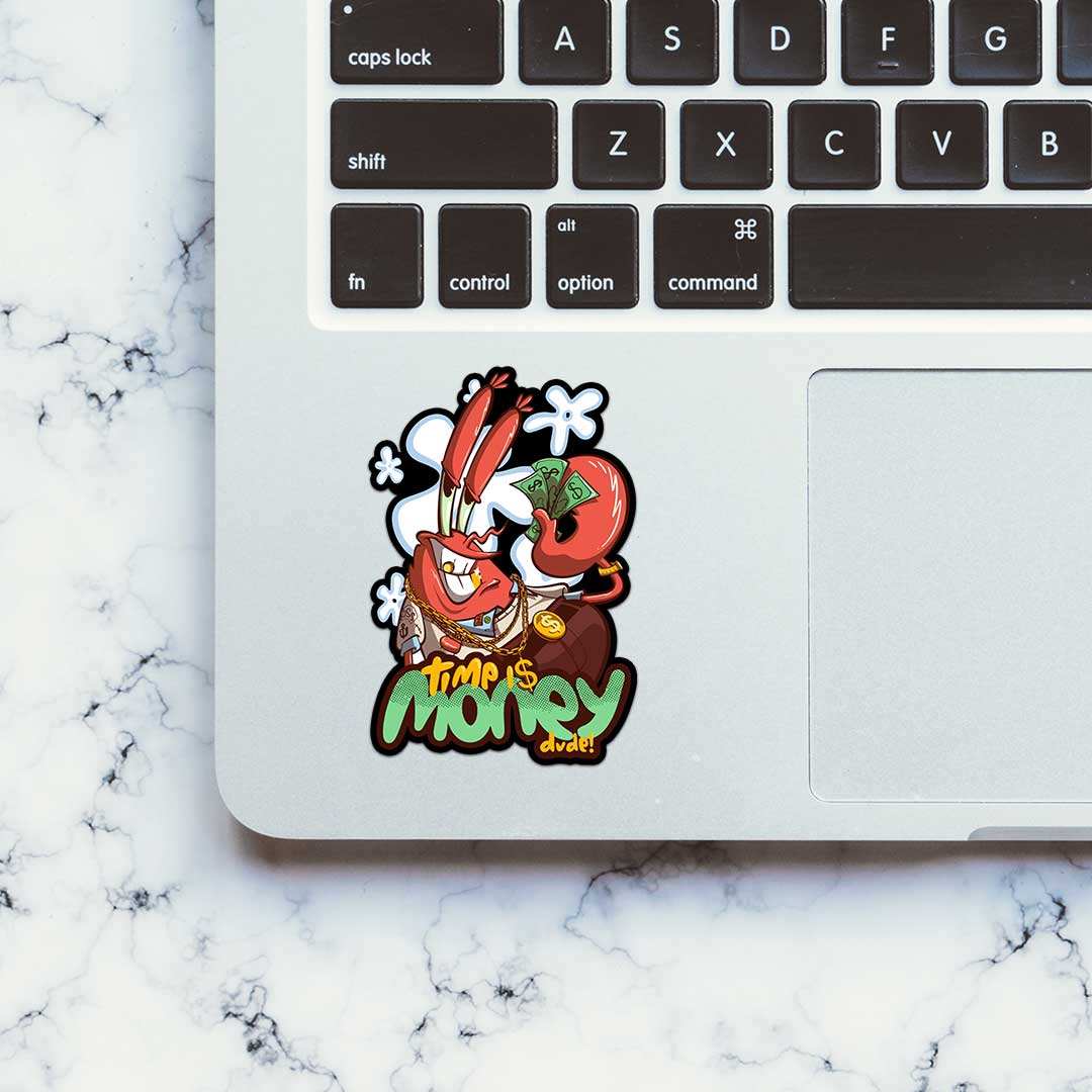Time Is Money Dude Sticker waterproof vinyl decal for laptop, bike, car & bottle