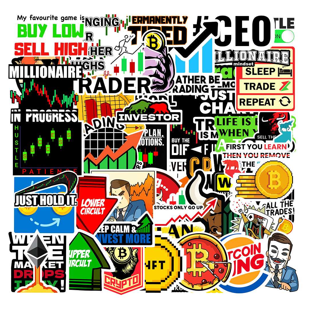 Trader Sticker Packs [50 sticker] waterproof vinyl decal for laptop, bike, car & bottle