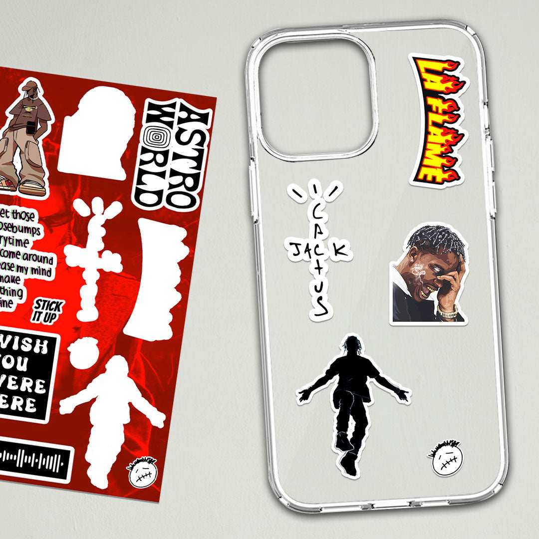 Travis scott mini sticker sheet waterproof vinyl decal for laptop, bike, car & bottle