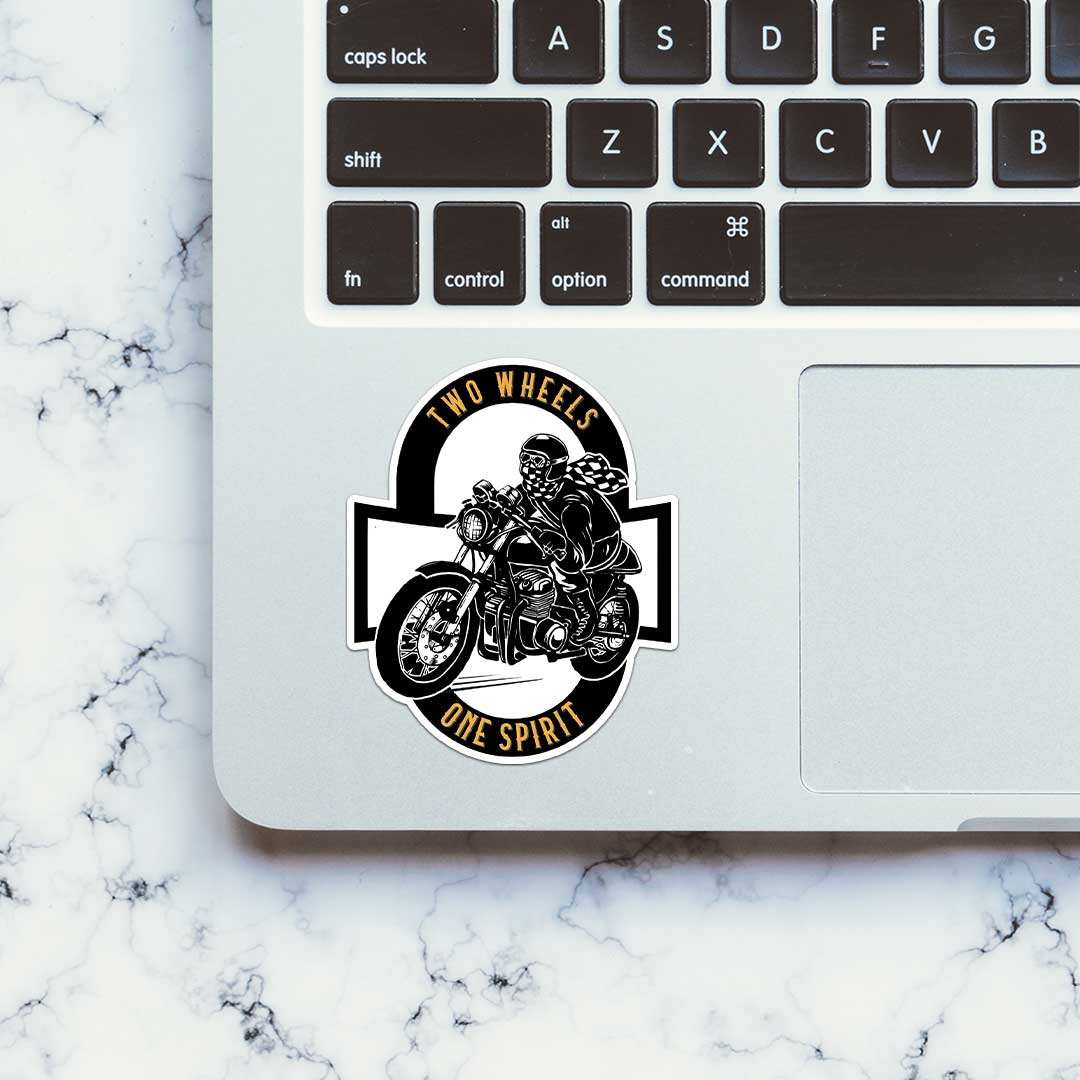 Two Wheels One Spirit Sticker waterproof vinyl decal for laptop, bike, car & bottle