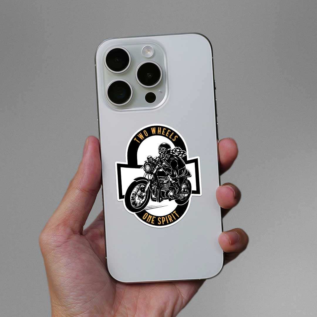 Two Wheels One Spirit Sticker waterproof vinyl decal for laptop, bike, car & bottle