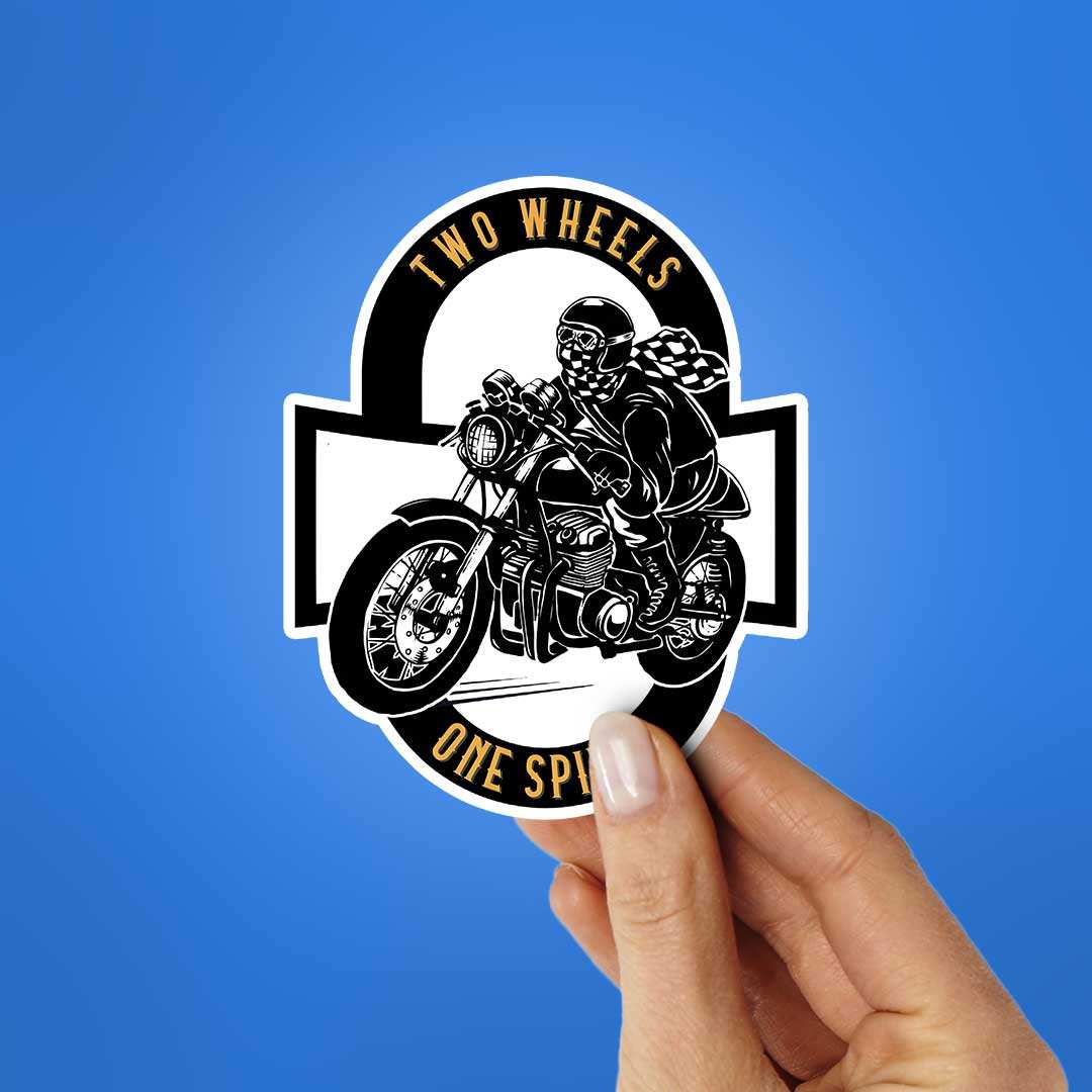 Two Wheels One Spirit Sticker waterproof vinyl decal for laptop, bike, car & bottle