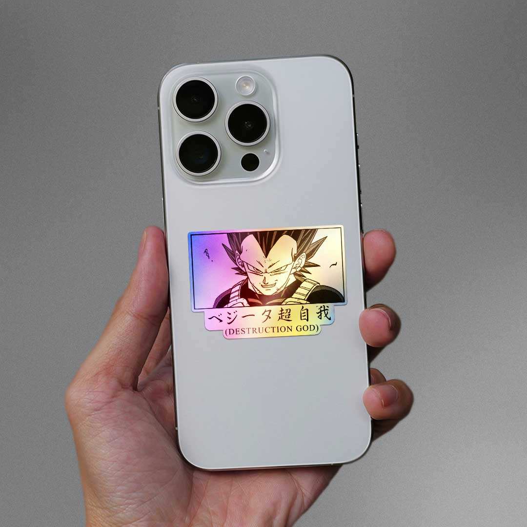 Vegeta Destruction God Holographic Sticker waterproof vinyl decal for laptop, bike, car & bottle