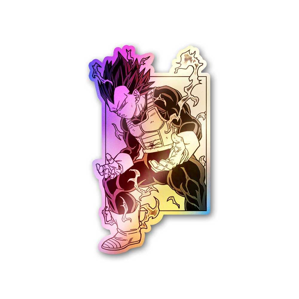 Vegeta Holographic Sticker waterproof vinyl decal for laptop, bike, car & bottle