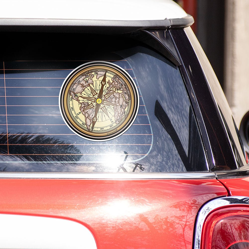 Vintage Compass Bumper Sticker waterproof vinyl decal for laptop, bike, car & bottle