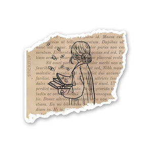 VINTAGE GIRL READING BOOK Sticker - STICK IT UP