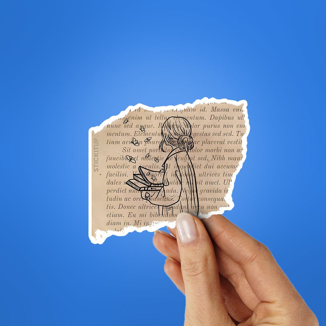 VINTAGE GIRL READING BOOK Sticker waterproof vinyl decal for laptop, bike, car & bottle