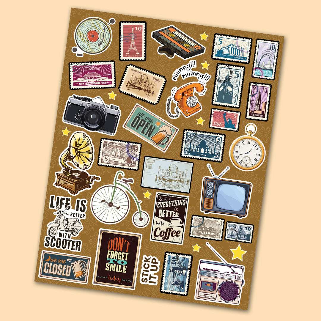 Vintage Mini Sticker Sheet waterproof vinyl decal for laptop, bike, car & bottle