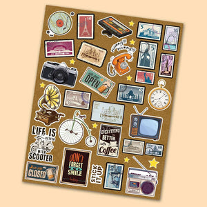 Vintage Mini Sticker Sheet waterproof vinyl decal for laptop, bike, car & bottle