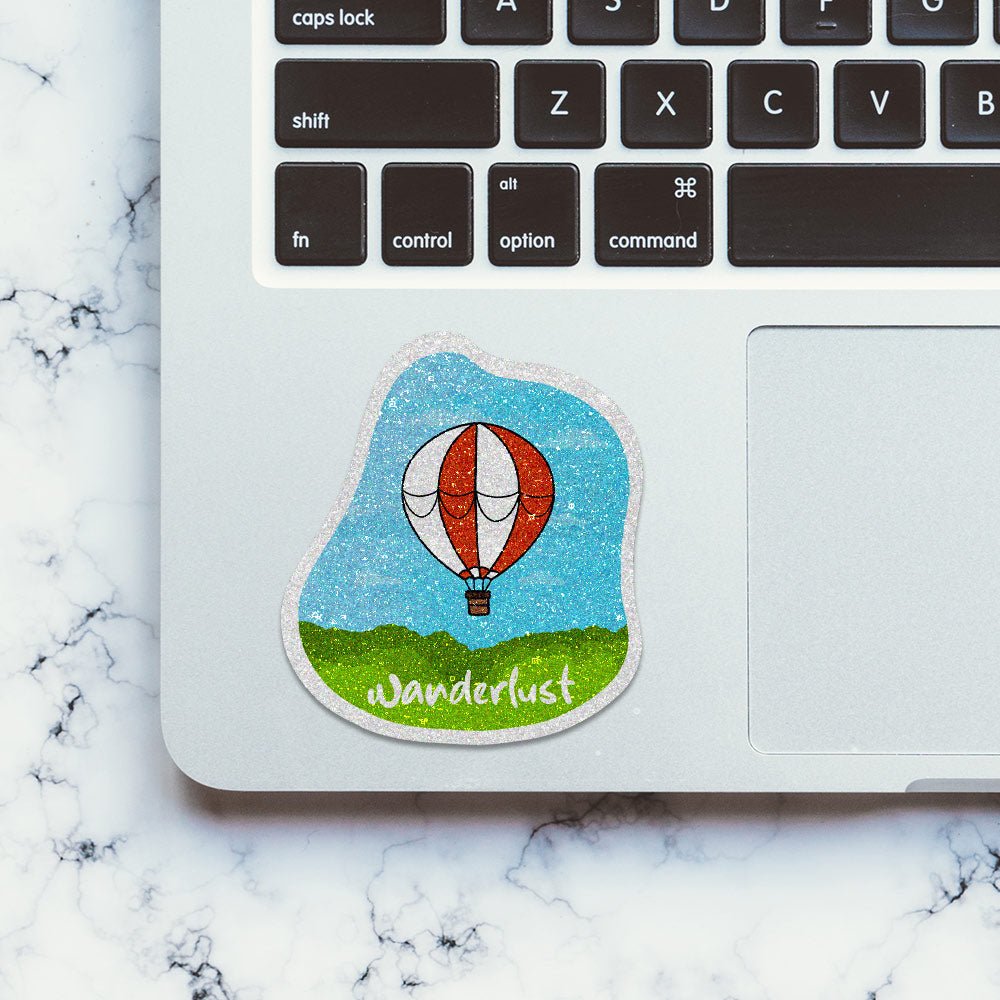 Wanderlust Glitter Sticker waterproof vinyl decal for laptop, bike, car & bottle