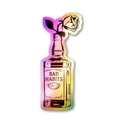 Whiskey Rose Holographic Stickers waterproof vinyl decal for laptop, bike, car & bottle