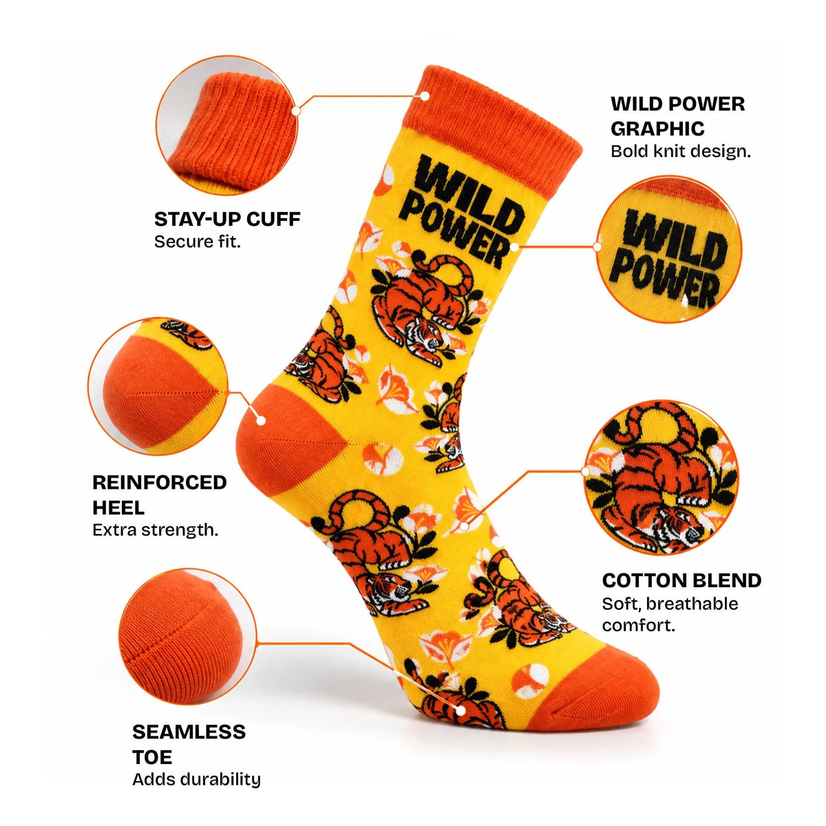 Wild Power Tiger Unisex Socks, Crew Length - Socks | STICK IT UP