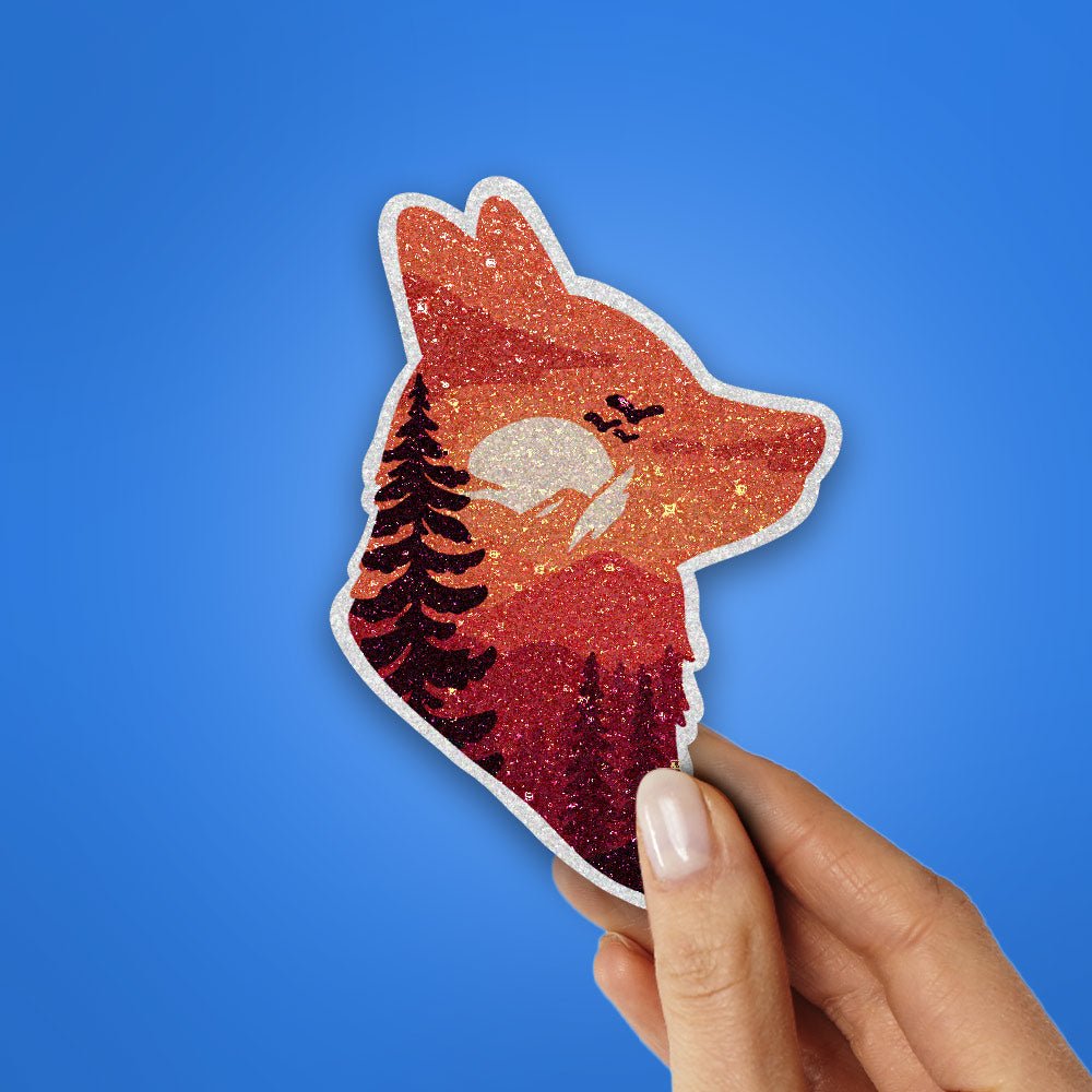 Wild Wolf Glitter Sticker waterproof vinyl decal for laptop, bike, car & bottle