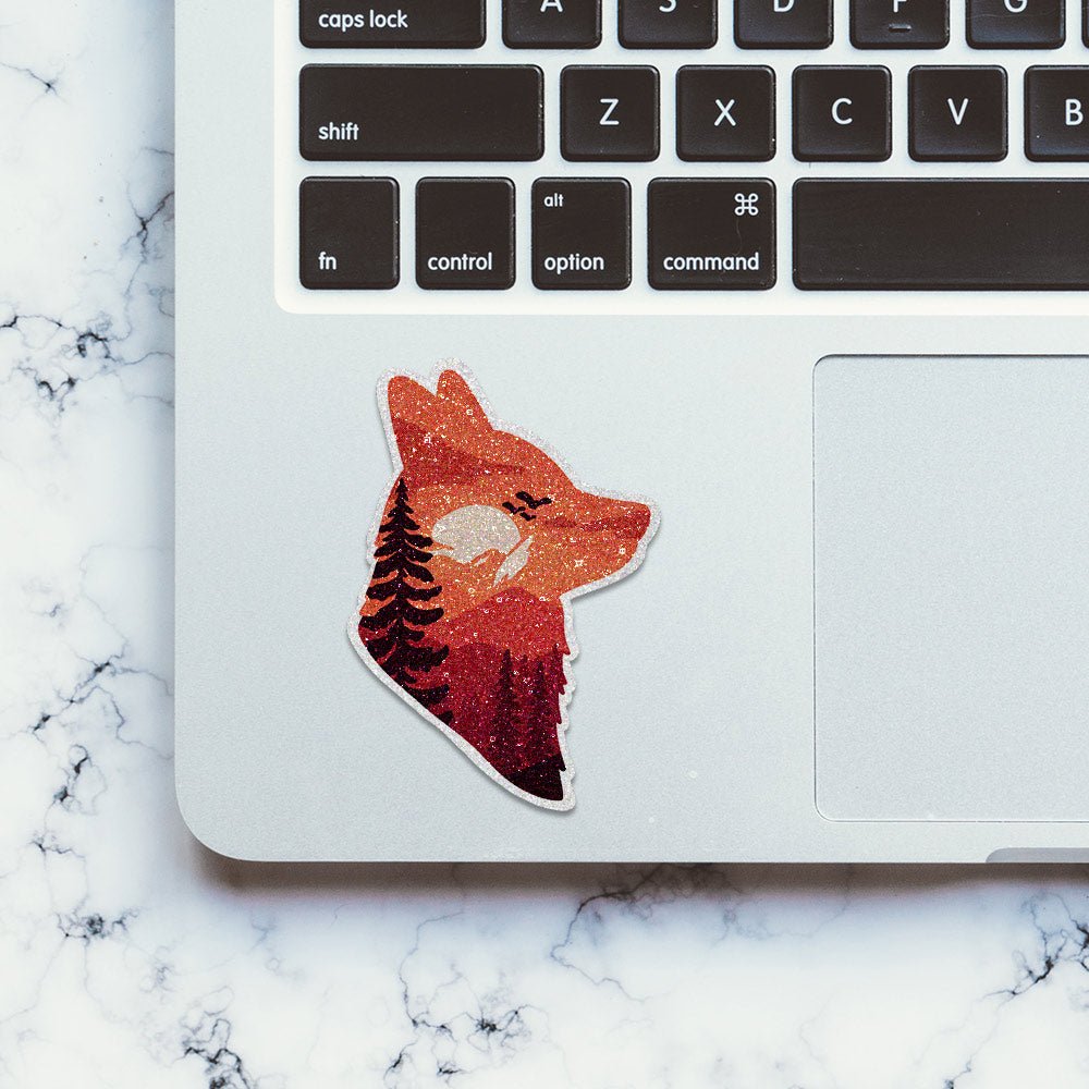 Wild Wolf Glitter Sticker waterproof vinyl decal for laptop, bike, car & bottle