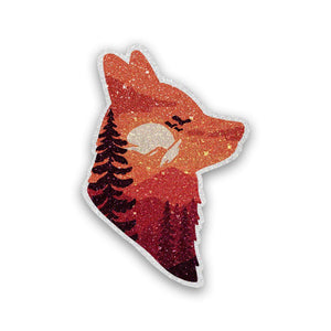 Wild Wolf Glitter Sticker waterproof vinyl decal for laptop, bike, car & bottle