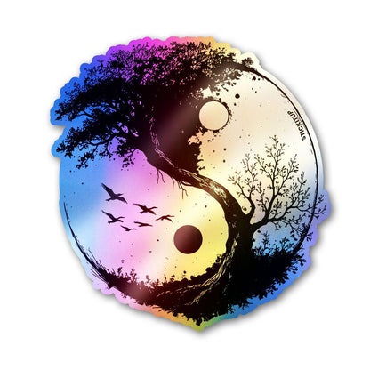 Yin - yang Wood Holographic Stickers waterproof vinyl decal for laptop, bike, car & bottle